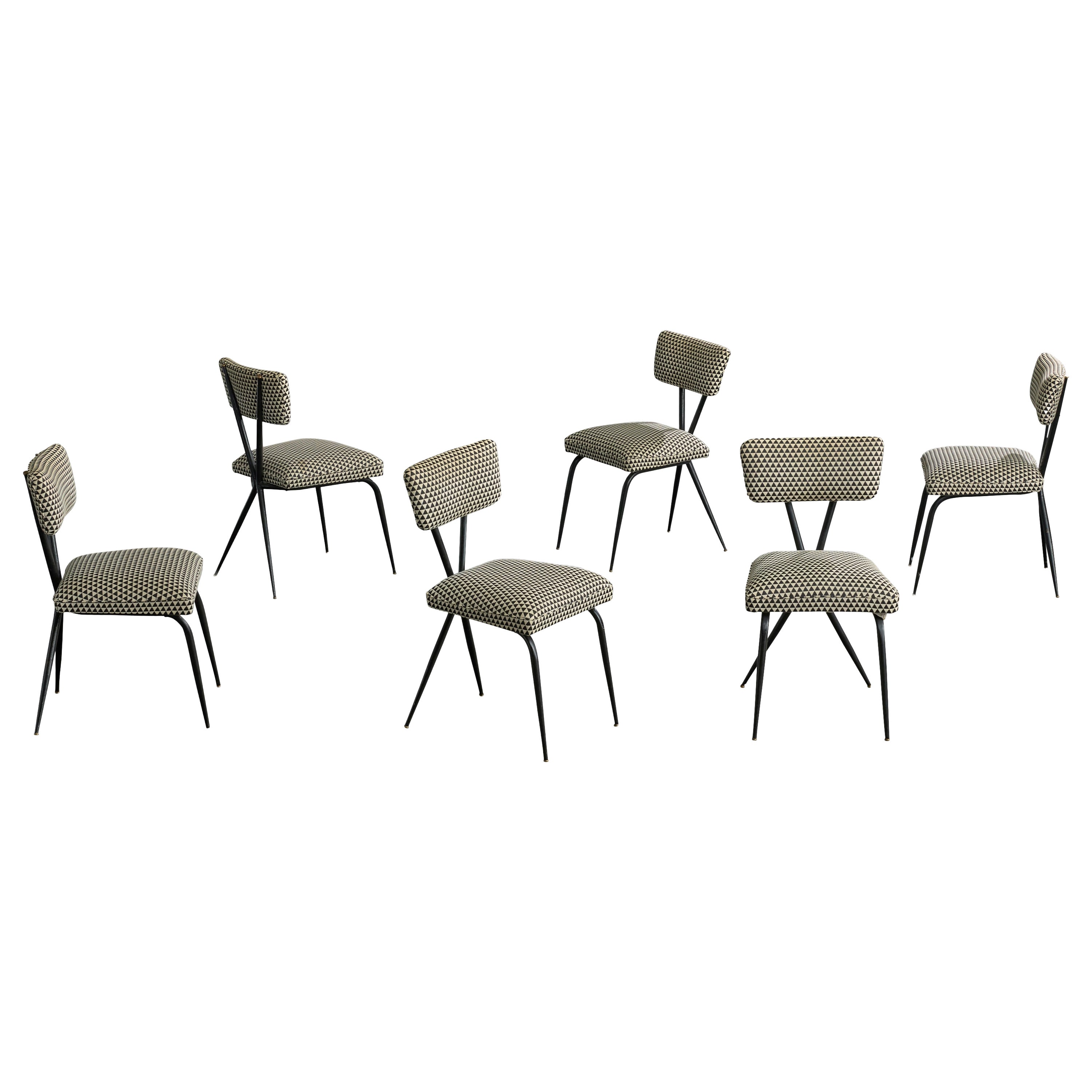 Brazilian Designer, Dining Room Chairs, Metal, Fabric, Brazil, 1950s