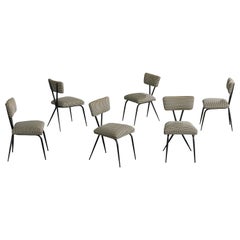 Brazilian Designer, Dining Room Chairs, Metal, Fabric, Brazil, 1950s