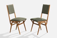 Brazilian Designer, Dining Room Chairs, Wood, Fabric, Brazil, 1950s