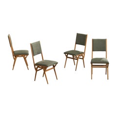 Brazilian Designer, Dining Room Chairs, Wood, Fabric, Brazil, 1950s