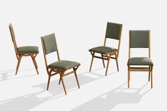 Brazilian Designer, Dining Room Chairs, Wood, Fabric, Brazil, 1950s