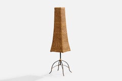 Brazilian Designer, Floor Lamp, Rattan, Iron, Brazil, 1970s