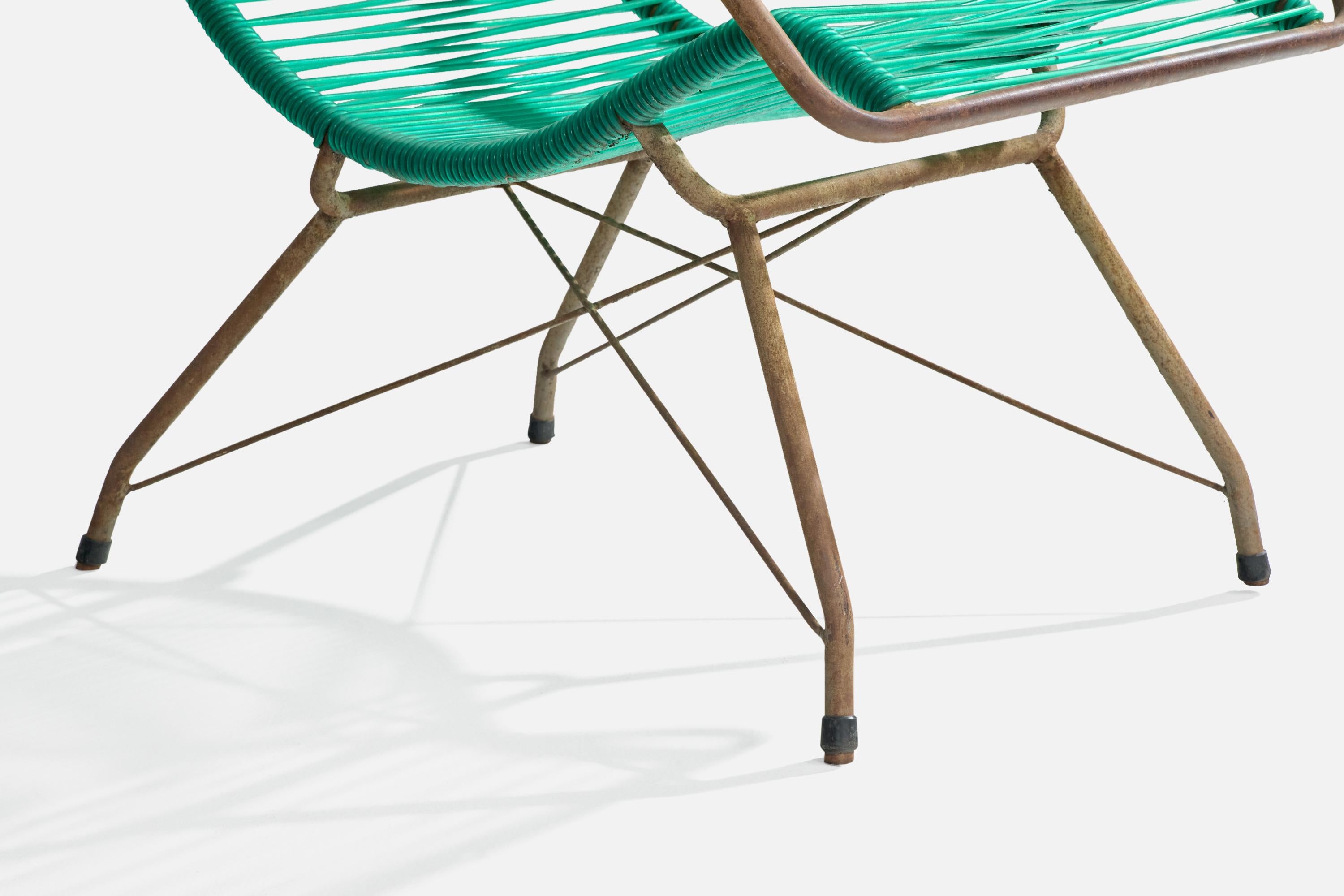 Brazilian Designer, Garden Lounge Chair, Iron, Plastic, Brazil, 1960s For Sale 5
