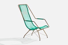 Brazilian Designer, Garden Lounge Chair, Iron, Plastic, Brazil, 1960s