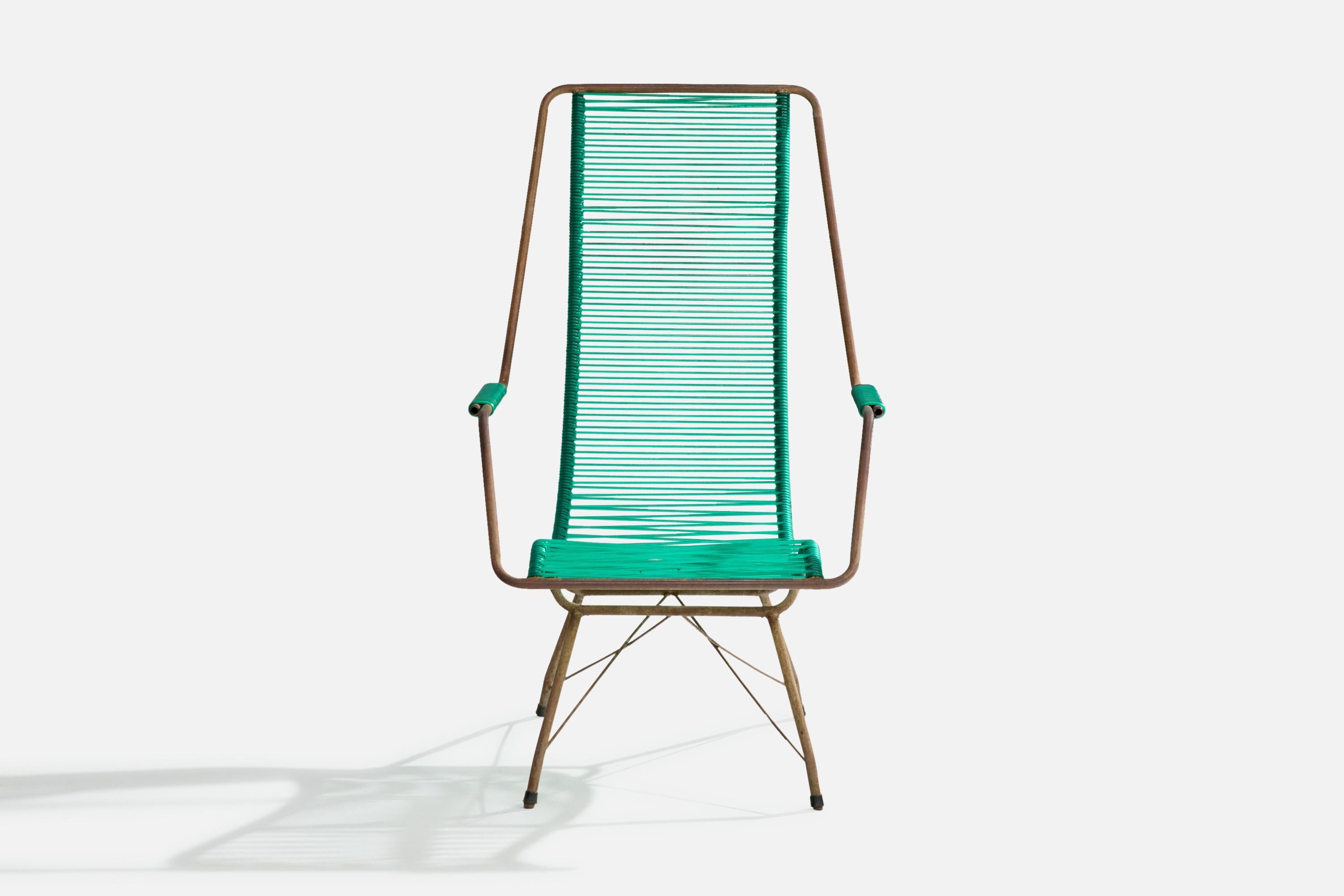 Mid-Century Modern Brazilian Designer, Garden Lounge Chair, Iron, Plastic, Brazil, 1960s For Sale