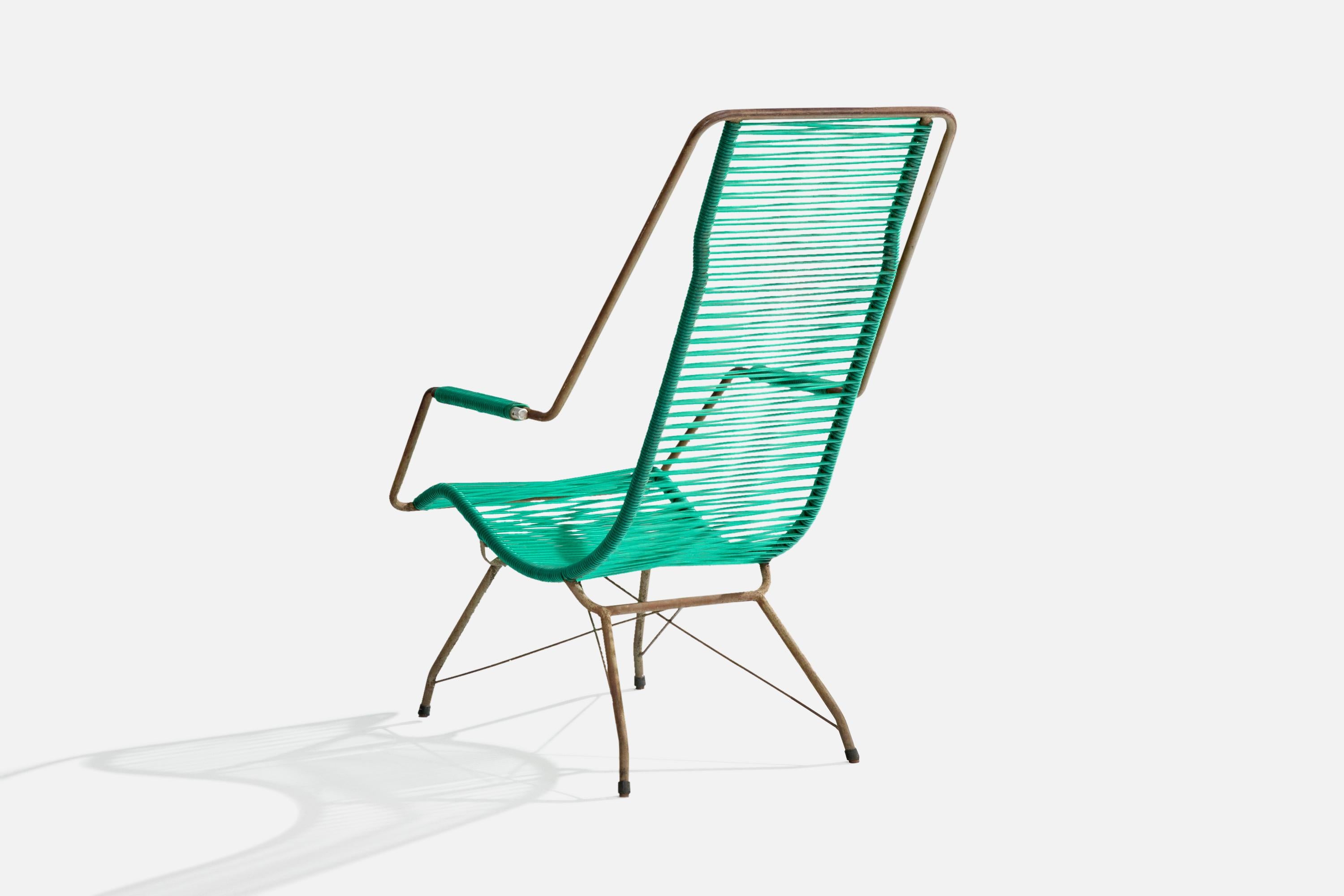 Mid-20th Century Brazilian Designer, Garden Lounge Chair, Iron, Plastic, Brazil, 1960s For Sale