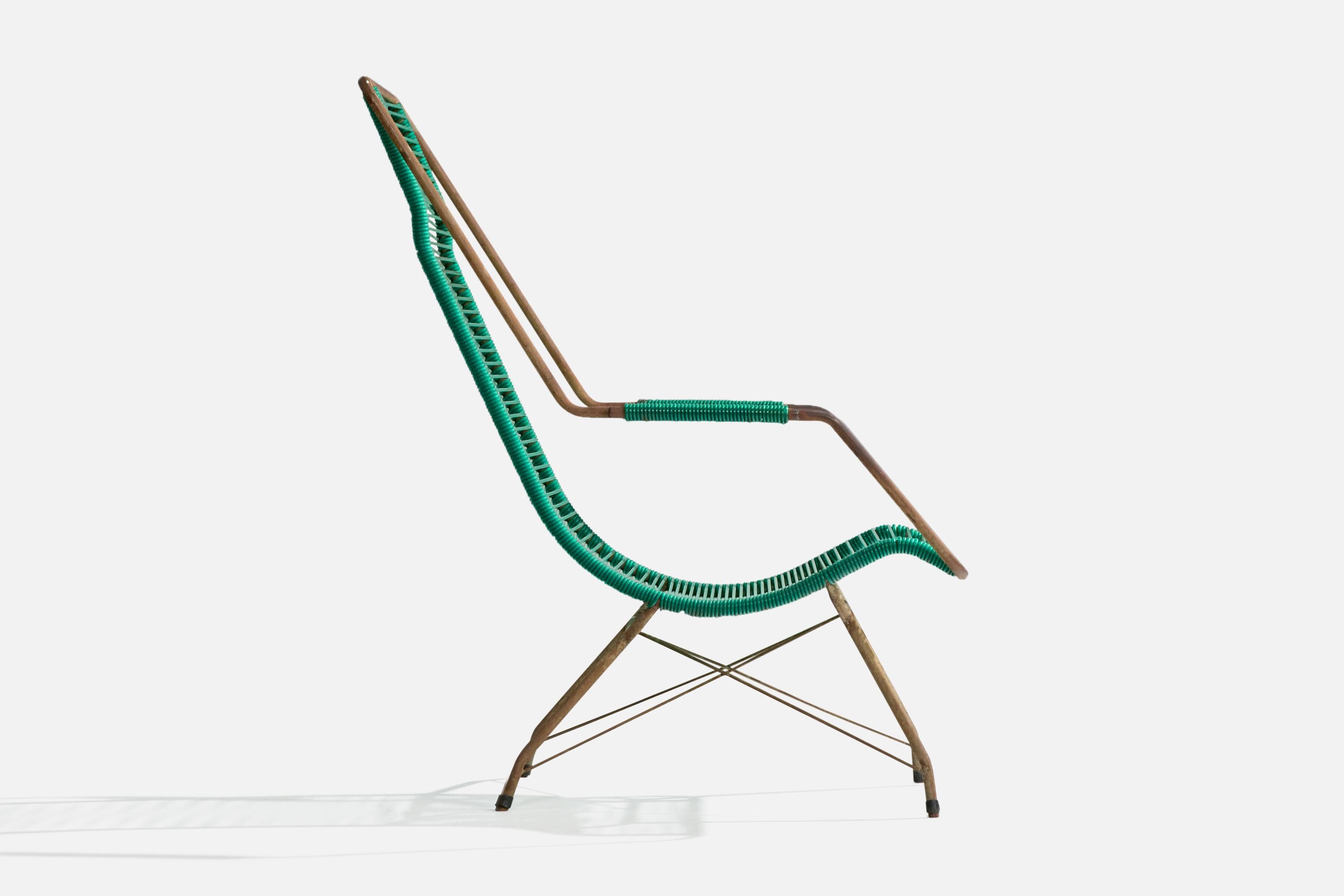 Brazilian Designer, Garden Lounge Chair, Iron, Plastic, Brazil, 1960s For Sale 1