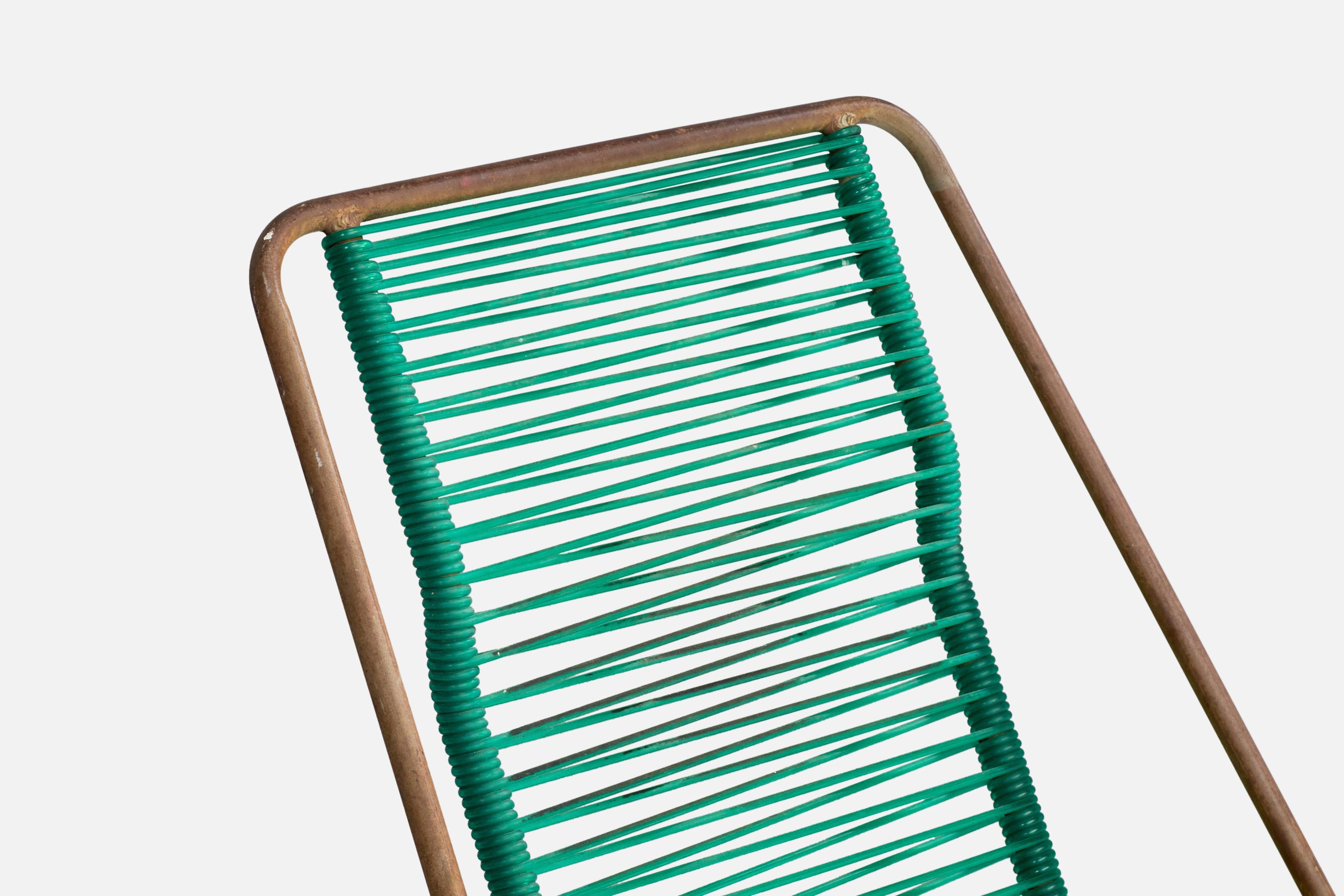 Brazilian Designer, Garden Lounge Chair, Iron, Plastic, Brazil, 1960s For Sale 2
