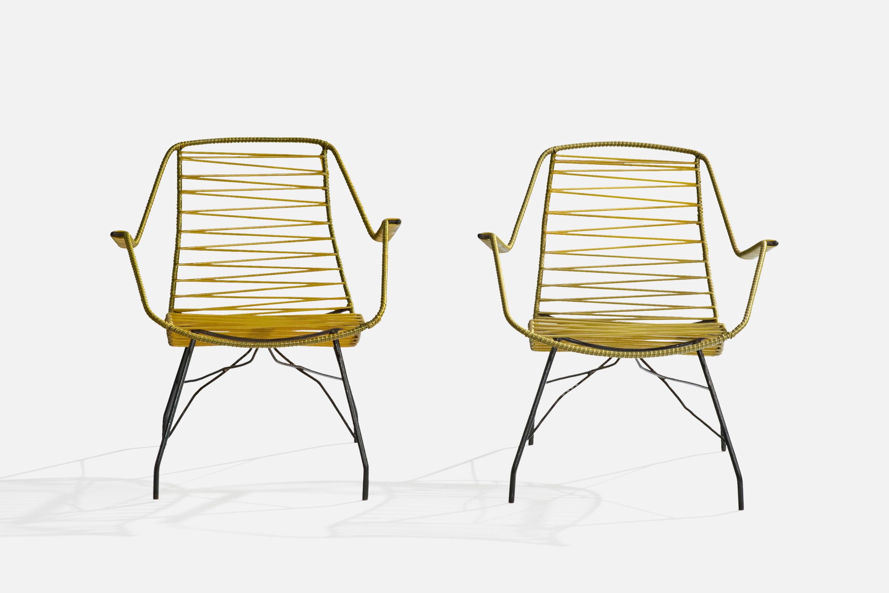 Mid-Century Modern Brazilian Designer, Garden Lounge Chairs, Iron, Plastic, Brazil, 1960s For Sale