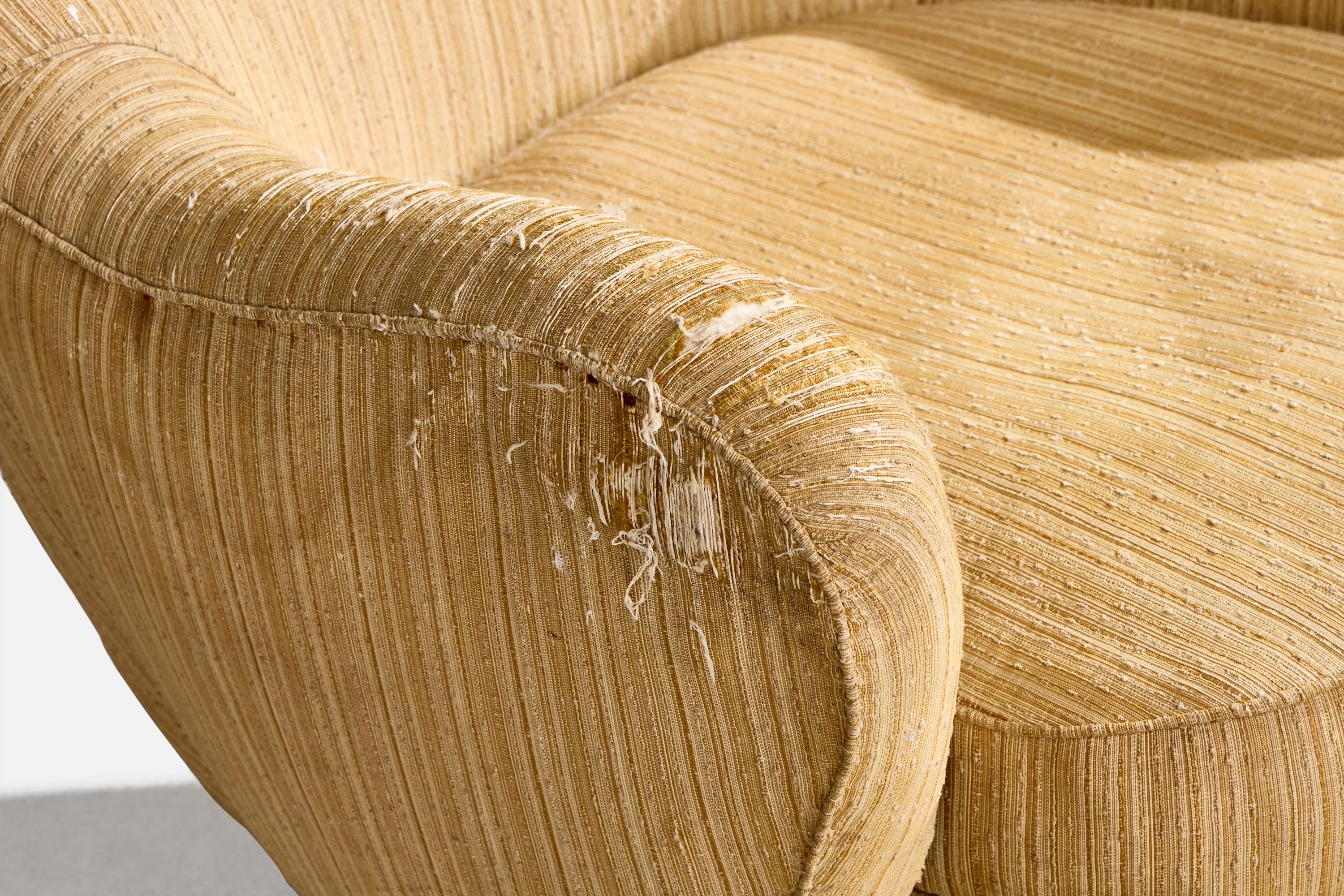 Brazilian Designer, Lounge Chair, Fabric, Wood, Brazil, 1950s in vendita 4