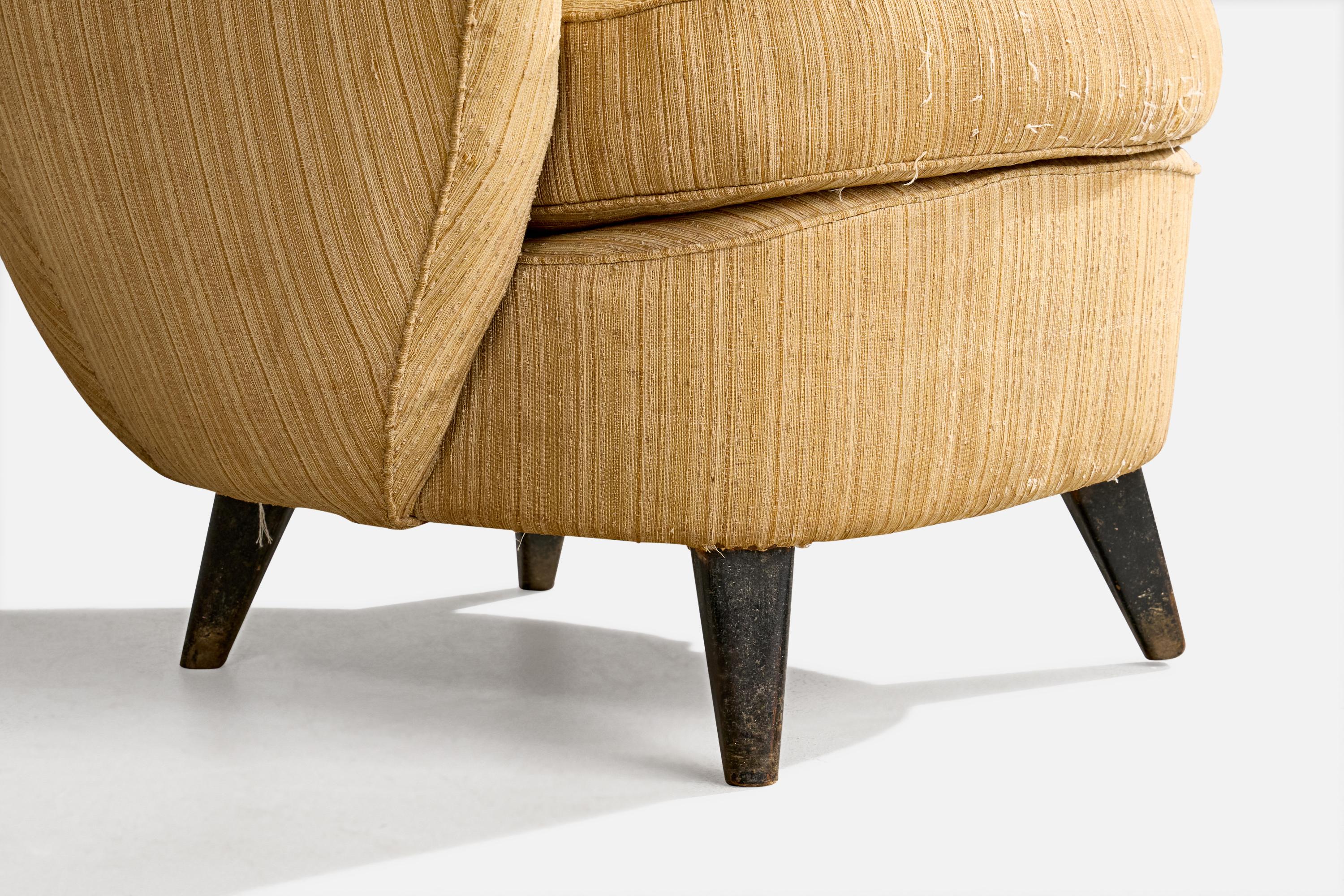 Brazilian Designer, Lounge Chair, Fabric, Wood, Brazil, 1950s in vendita 5