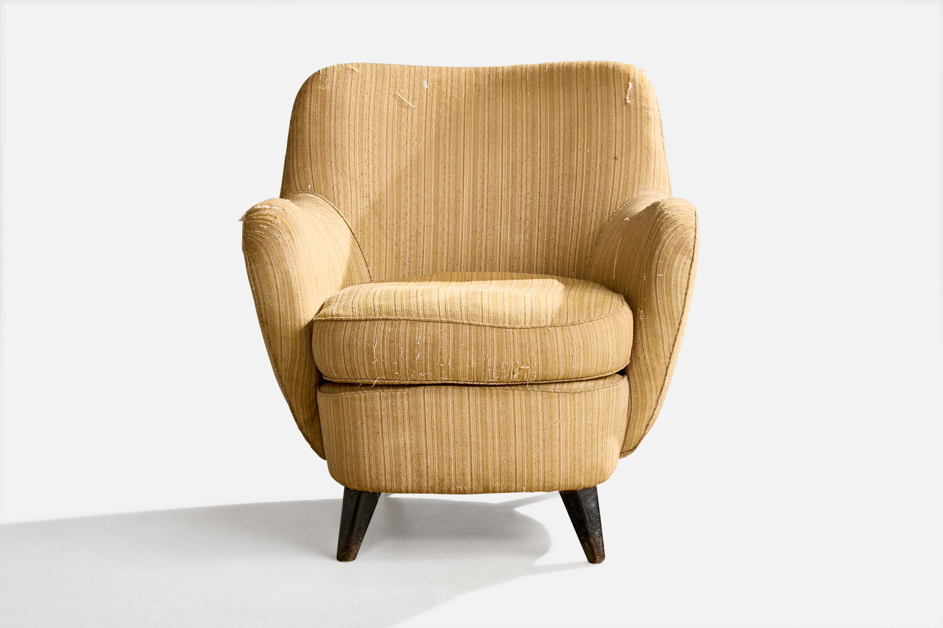 Brasiliano Brazilian Designer, Lounge Chair, Fabric, Wood, Brazil, 1950s in vendita
