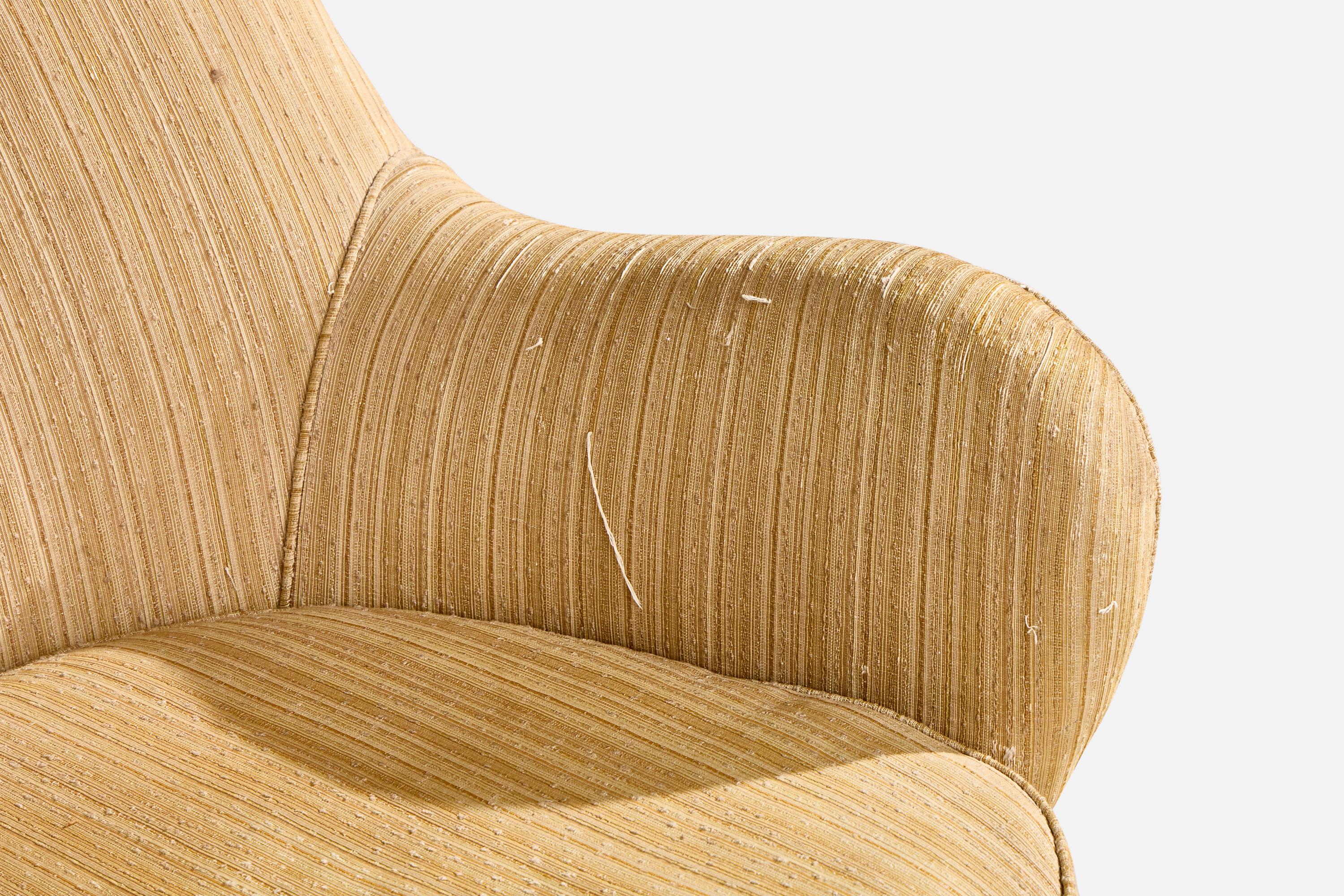 Brazilian Designer, Lounge Chair, Fabric, Wood, Brazil, 1950s in vendita 2