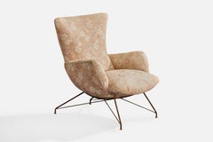 Brazilian Designer, Lounge Chair, Iron, Fabric, Brazil, 1950s