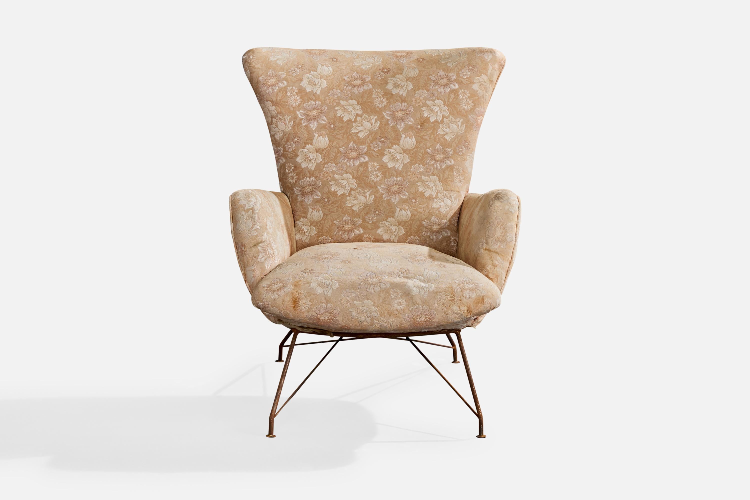 Brésilien Chaise longue de designer brésilien, fer, tissu, Brésil, années 1950 en vente