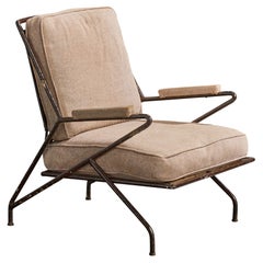 Brazilian Designer, Lounge Chair, Iron, Fabric, Brazil, 1950s