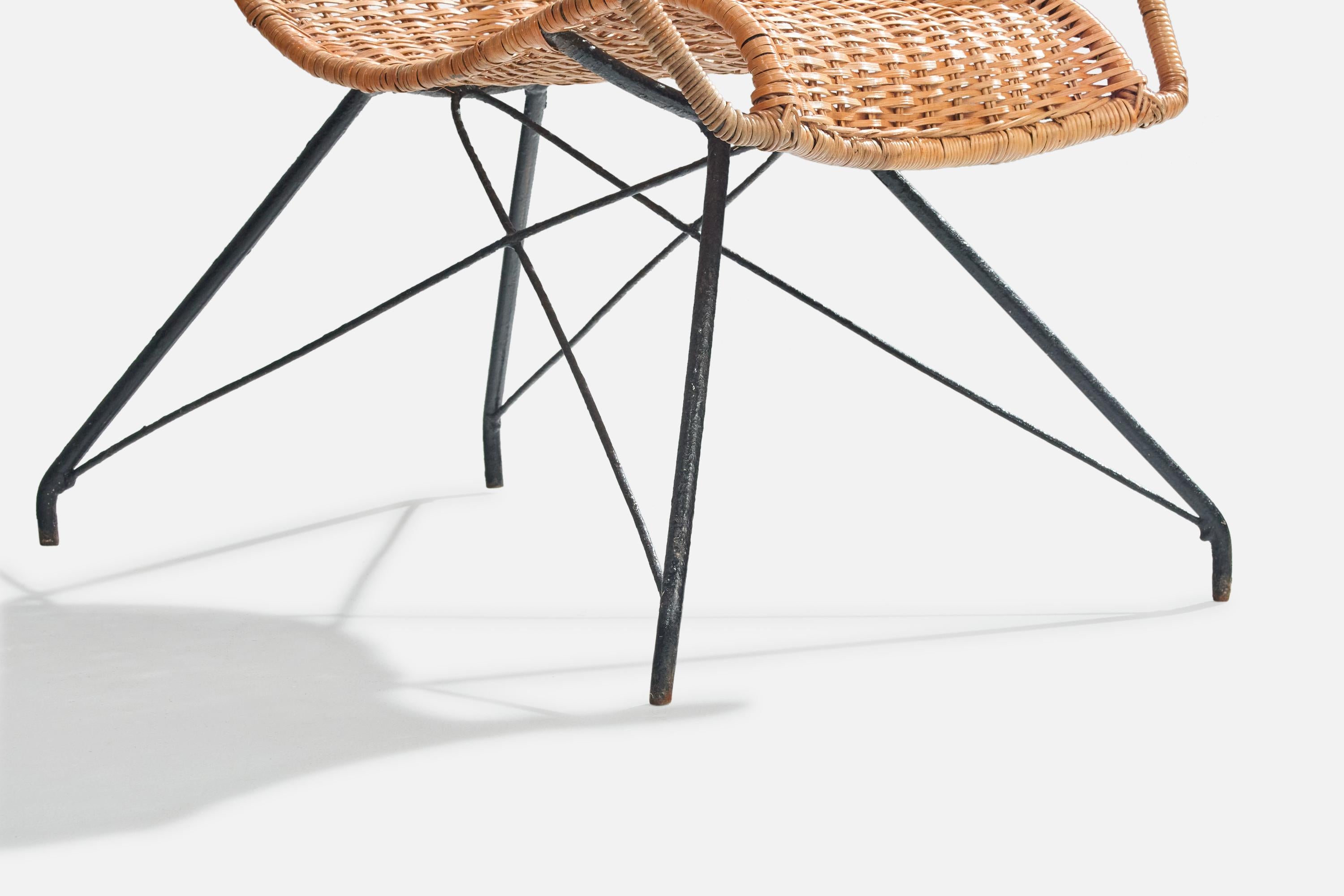 Brazilian Designer, Lounge Chair, Iron, Rattan, Brazil, 1950s For Sale 5