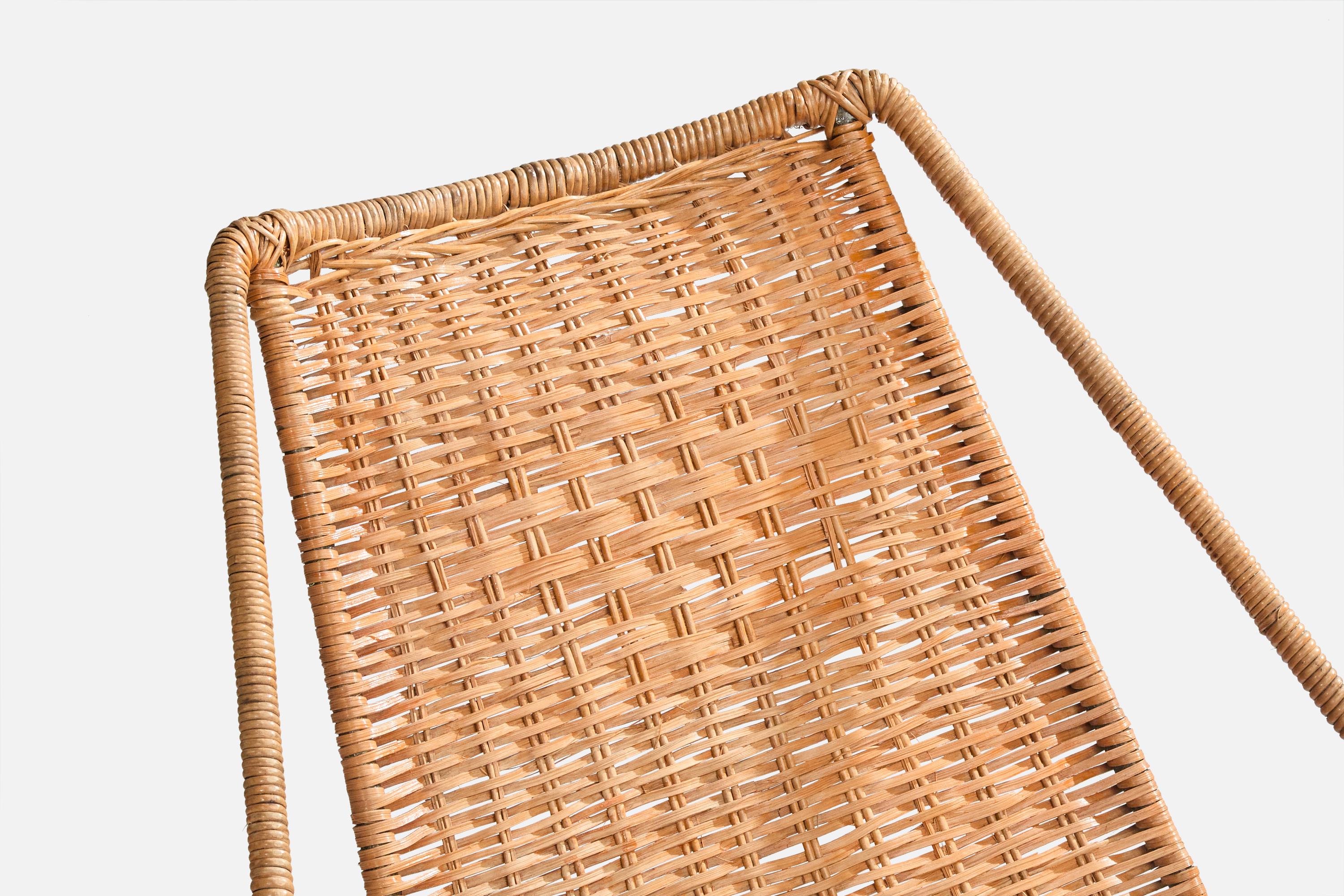 Brazilian Designer, Lounge Chair, Iron, Rattan, Brazil, 1950s For Sale 3