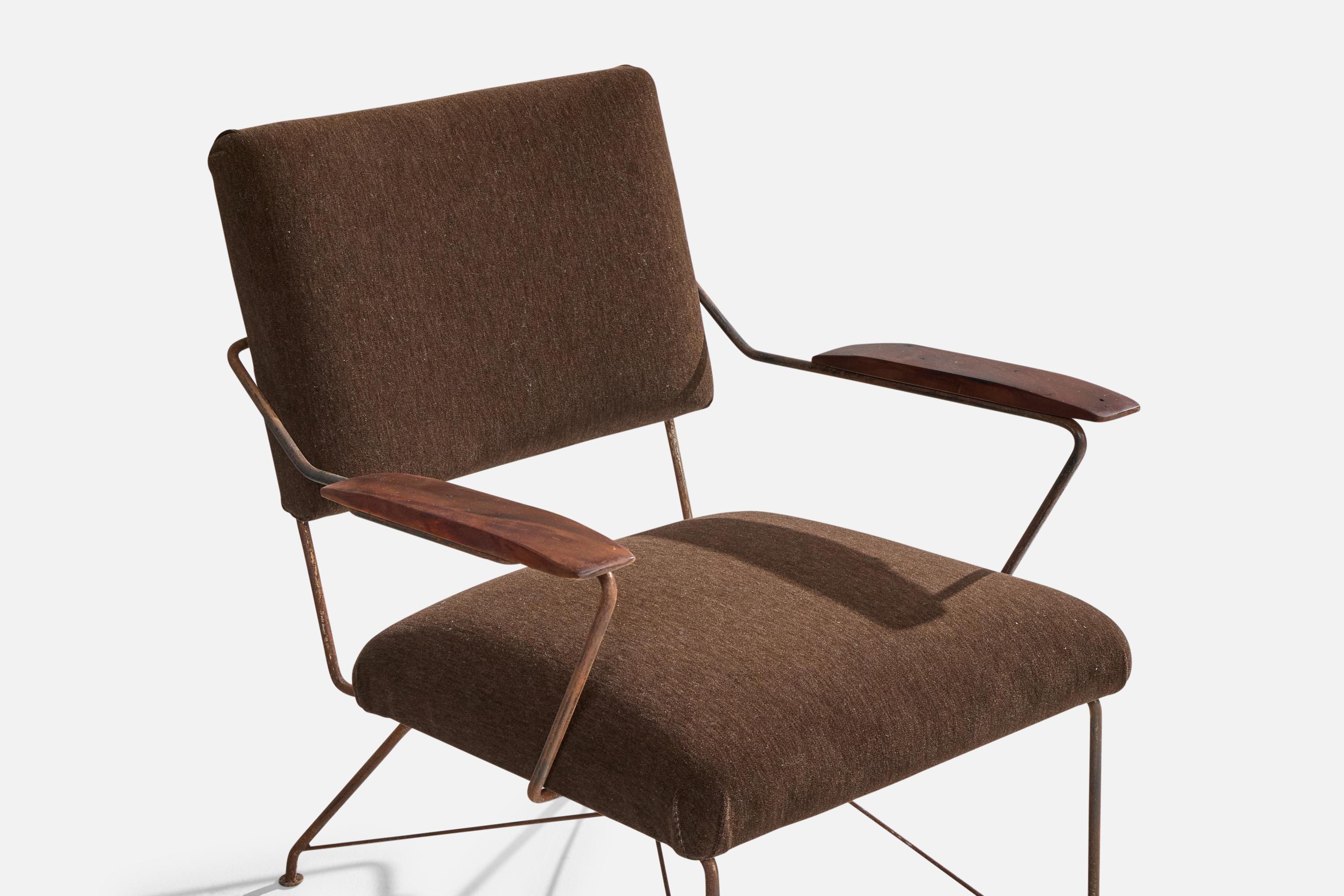 Diseñador brasileño, Silla de salón, Hierro, Madera, Terciopelo, Brasil, Años 50 en venta 1