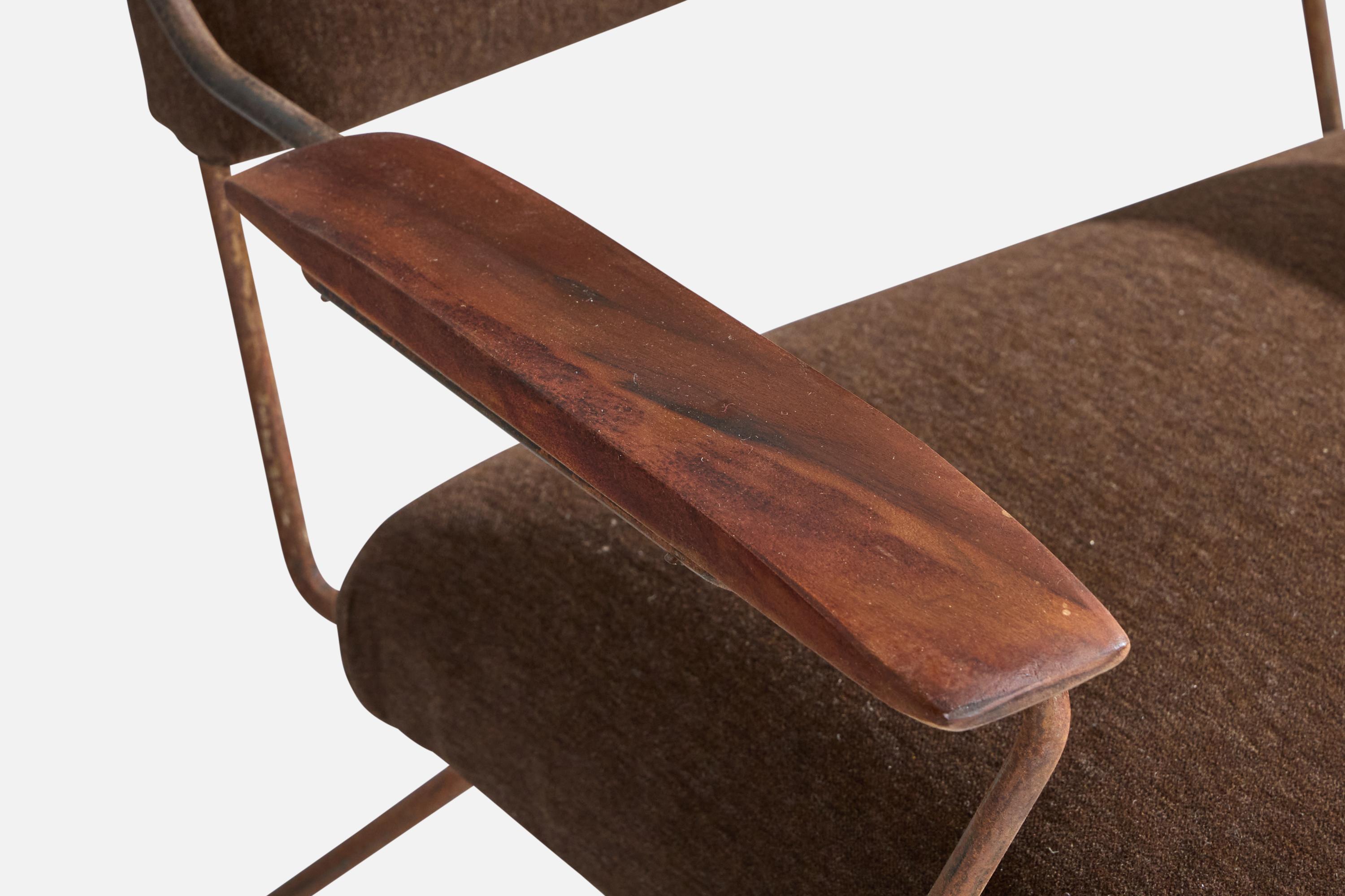 Diseñador brasileño, Silla de salón, Hierro, Madera, Terciopelo, Brasil, Años 50 en venta 3