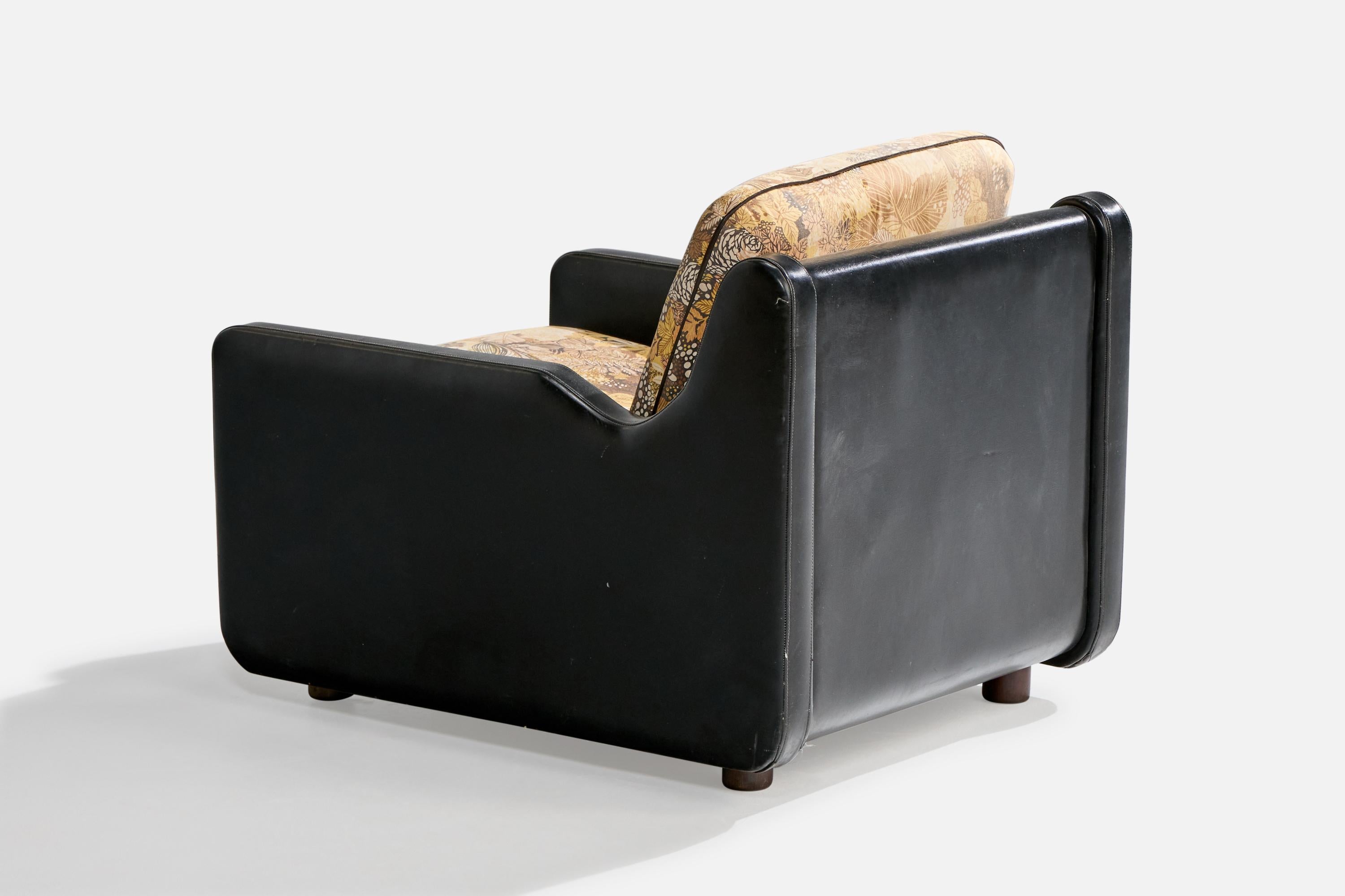 Mid-20th Century Brazilian Designer, Lounge Chair, Leatherette, Fabric, Wood, Brazil, 1960s For Sale