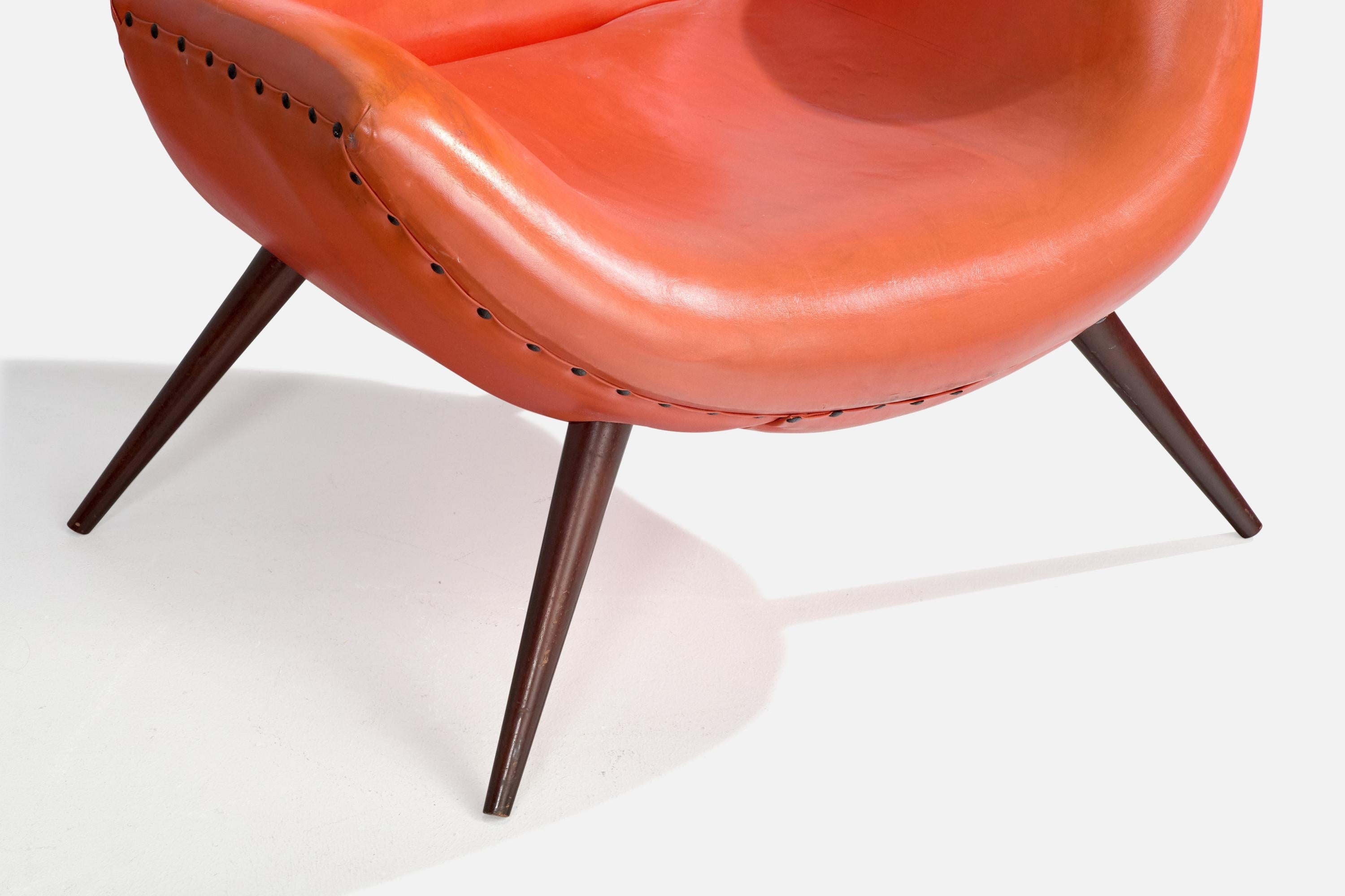 Brazilian Designer, Lounge Chair, Leatherette, Wood, Brazil, 1950s For Sale 5