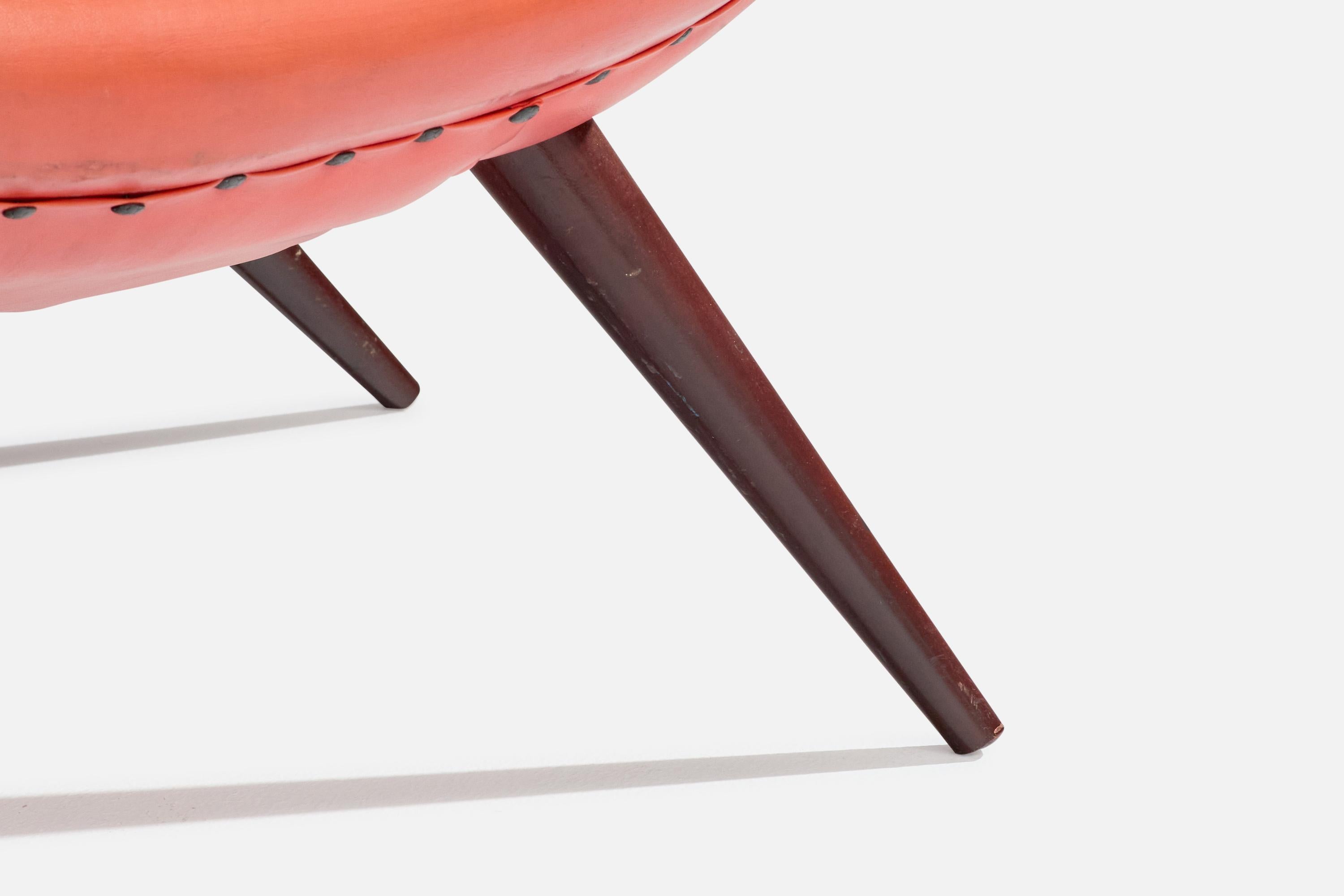 Brazilian Designer, Lounge Chair, Leatherette, Wood, Brazil, 1950s For Sale 6