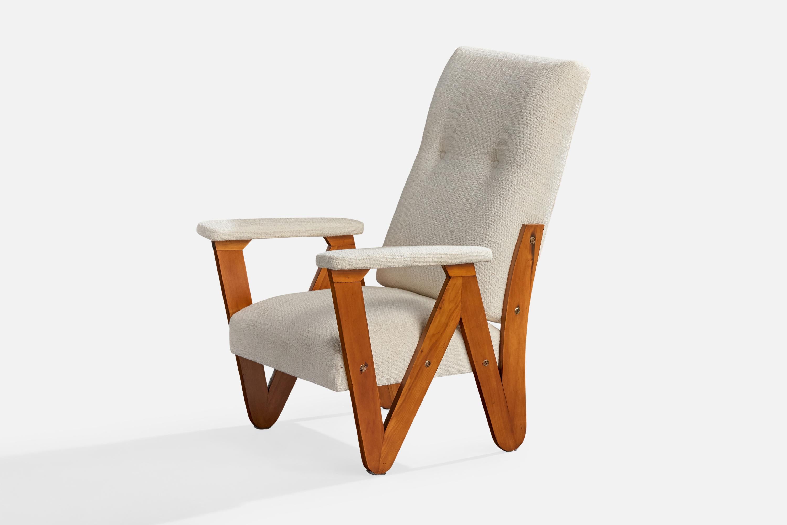 Milieu du XXe siècle Designer brésilien, chaise longue, contreplaqué, tissu, Brésil, années 1950 en vente
