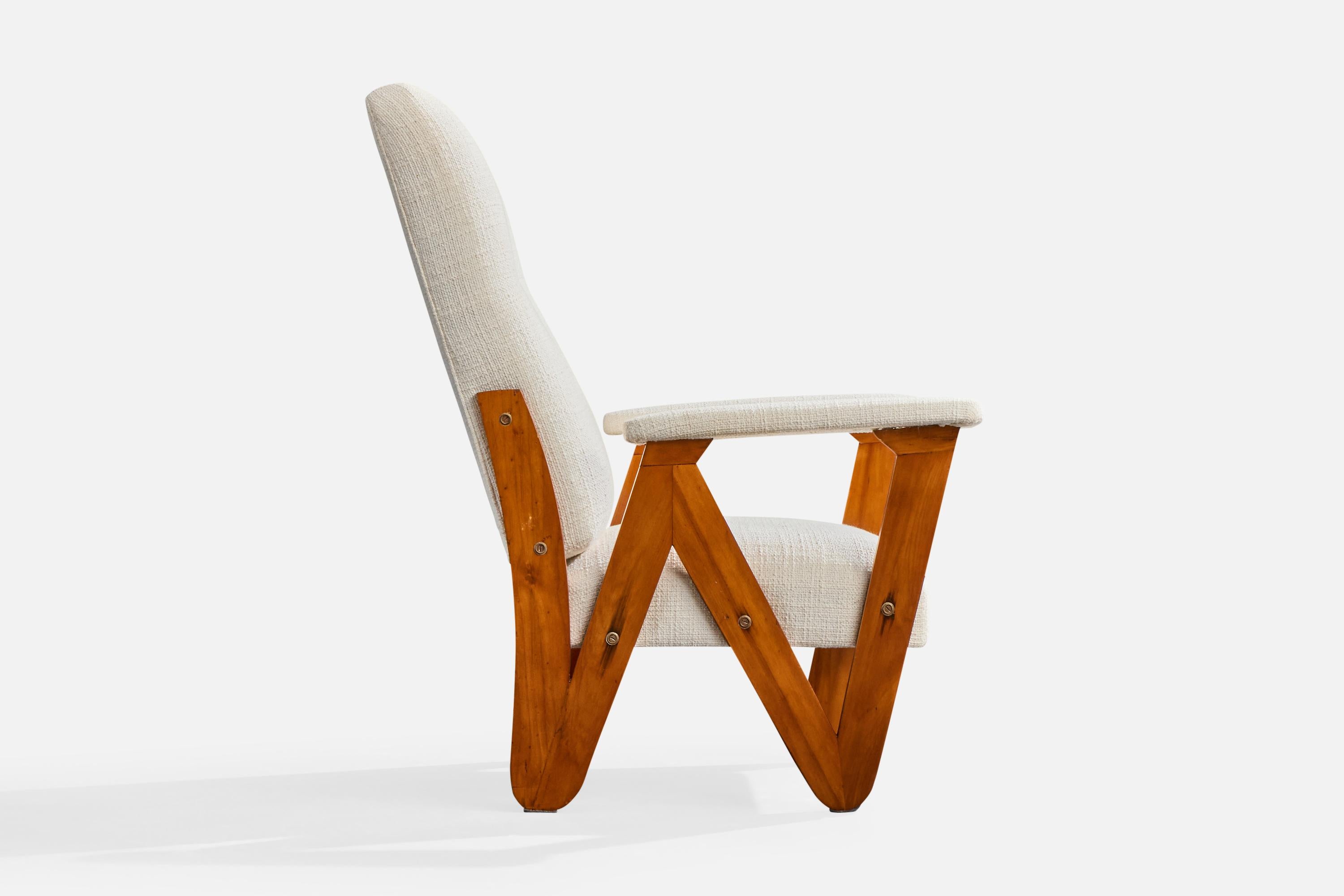 Designer brésilien, chaise longue, contreplaqué, tissu, Brésil, années 1950 en vente 1