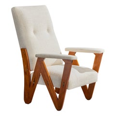 Designer brésilien, chaise longue, contreplaqué, tissu, Brésil, années 1950