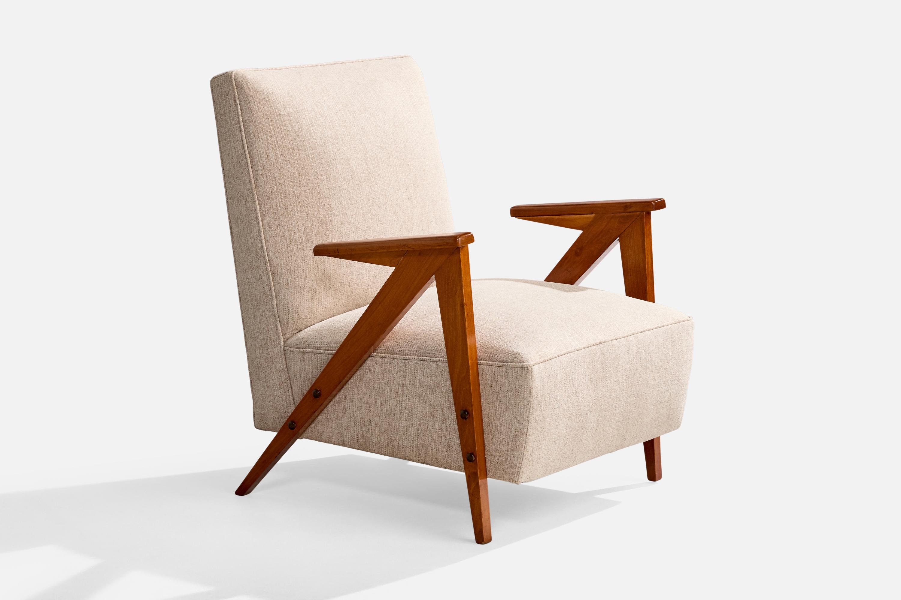 Diseñador brasileño, Silla de salón, Madera, Tela, Brasil, Años 1950 Moderno de mediados de siglo en venta