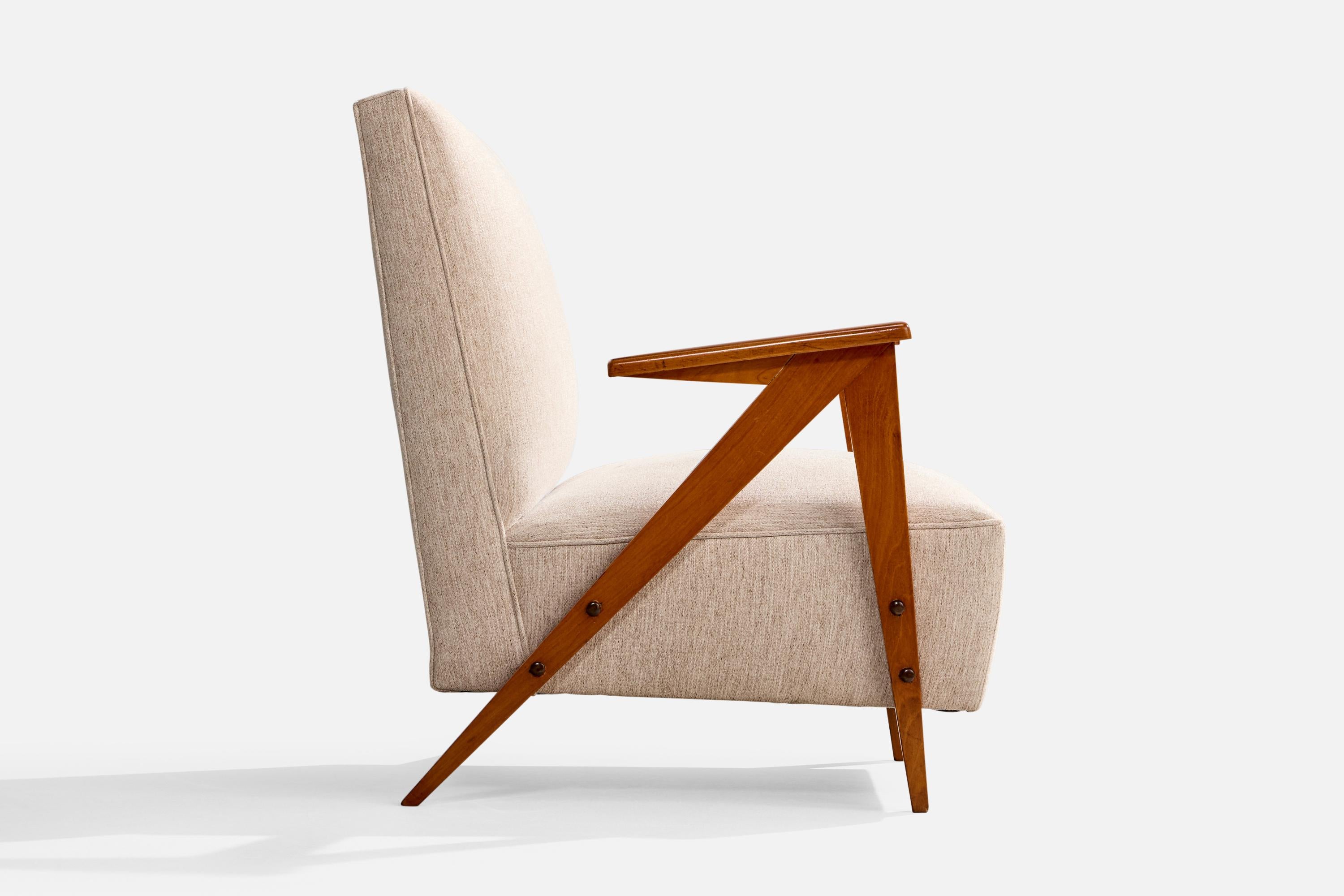 Diseñador brasileño, Silla de salón, Madera, Tela, Brasil, Años 1950 mediados del siglo XX en venta