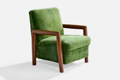 Brazilian Designer, Lounge Chair, Wood, Fabric, Brazil, 1960s