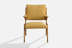 Brazilian Designer, Lounge Chair, Wood, Fabric, Brazil, 1960s