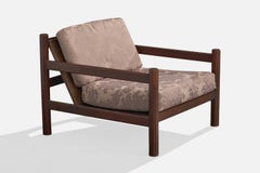 Brazilian Designer, Lounge Chair, Wood, Fabric, Brazil, 1960s
