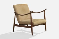 Brazilian Designer, Lounge Chair, Wood, Fabric, Brazil, 1960s