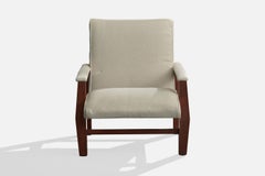Brazilian Designer, Lounge Chair, Wood, Fabric, Brazil, 1960s