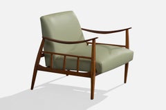 Brazilian Designer, Lounge Chair, Wood, Fabric, Brazil, 1960s