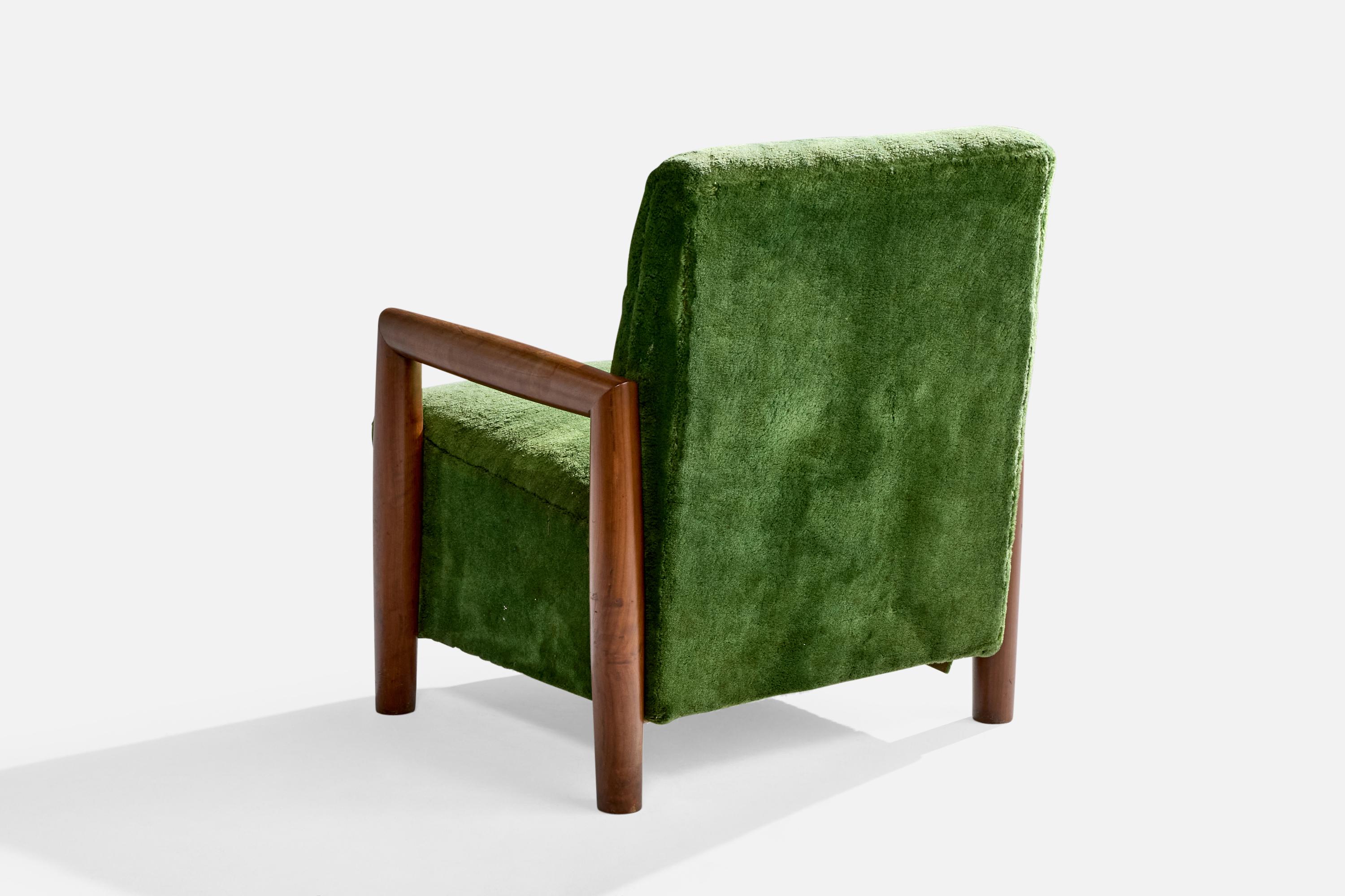 Brasilianischer Designer, Loungesessel, Holz, Stoff, Brasilien, 1960er Jahre (Mitte des 20. Jahrhunderts) im Angebot