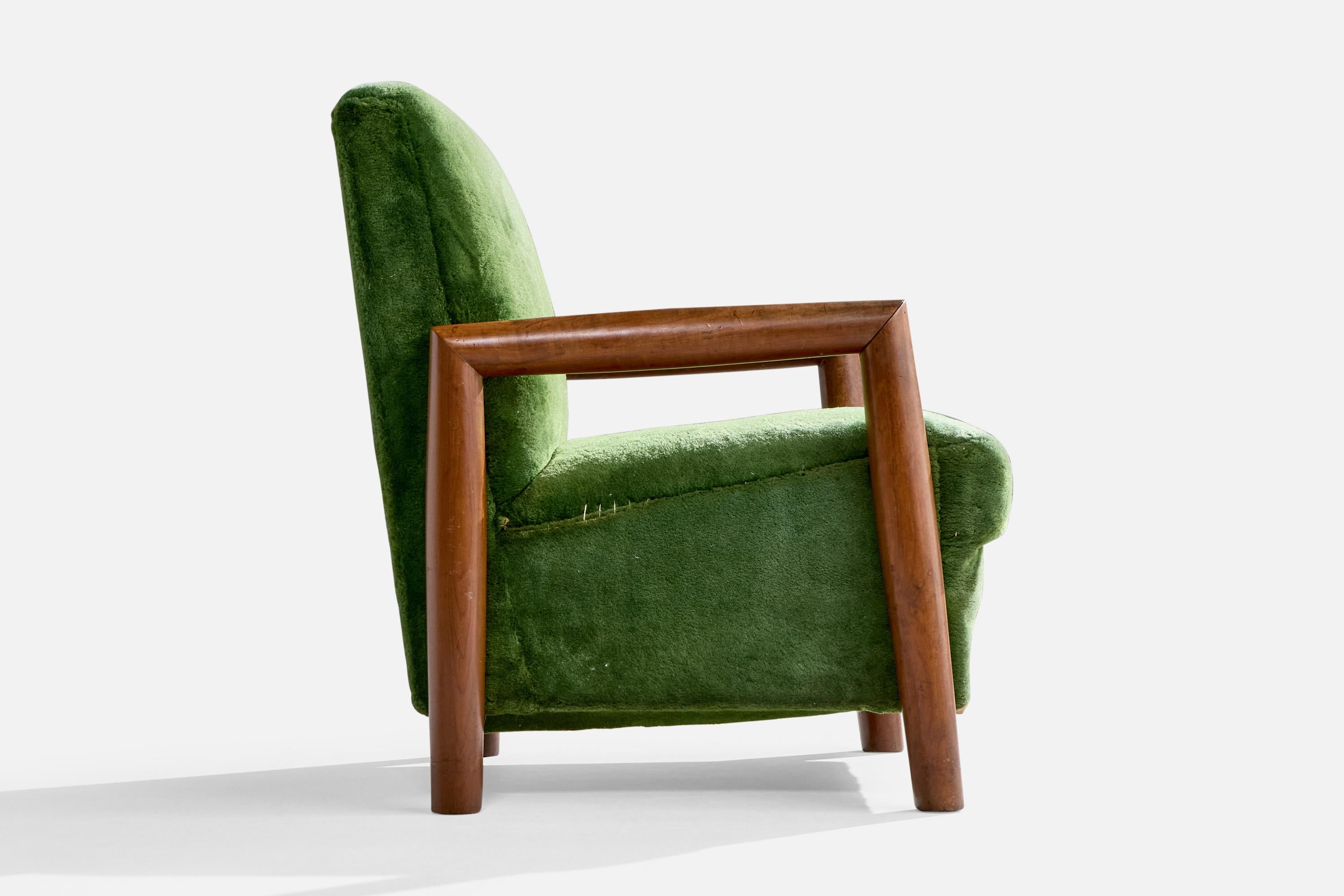 Brasilianischer Designer, Loungesessel, Holz, Stoff, Brasilien, 1960er Jahre im Angebot 1