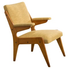 Brazilian Designer, Lounge Chair, Wood, Fabric, Brazil, 1960s