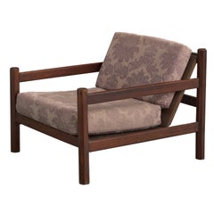 Brazilian Designer, Lounge Chair, Wood, Fabric, Brazil, 1960s