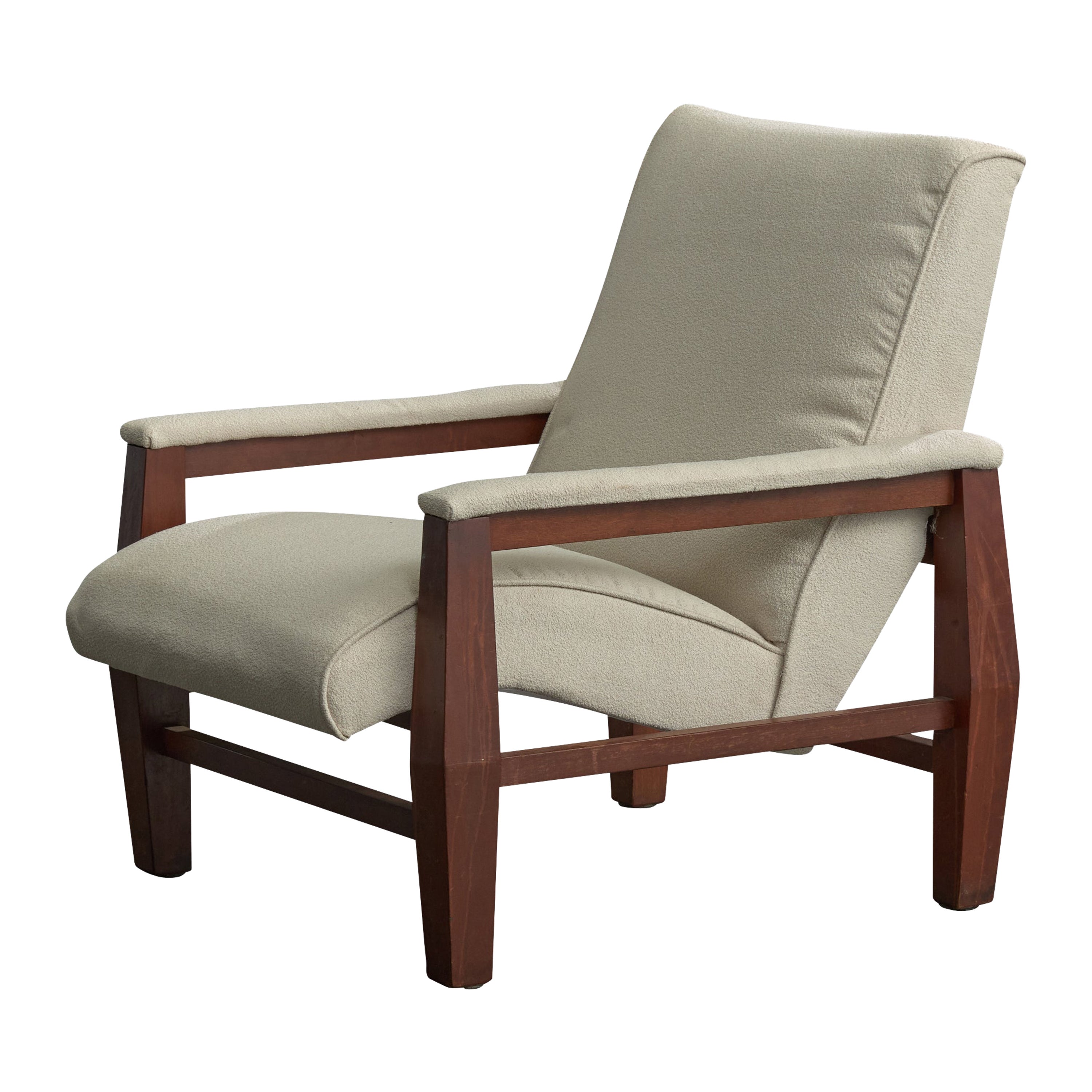 Brazilian Designer, Lounge Chair, Wood, Fabric, Brazil, 1960s