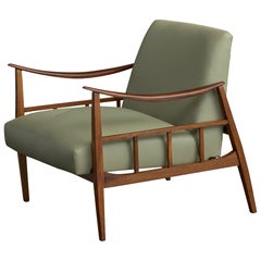 Brazilian Designer, Lounge Chair, Wood, Fabric, Brazil, 1960s