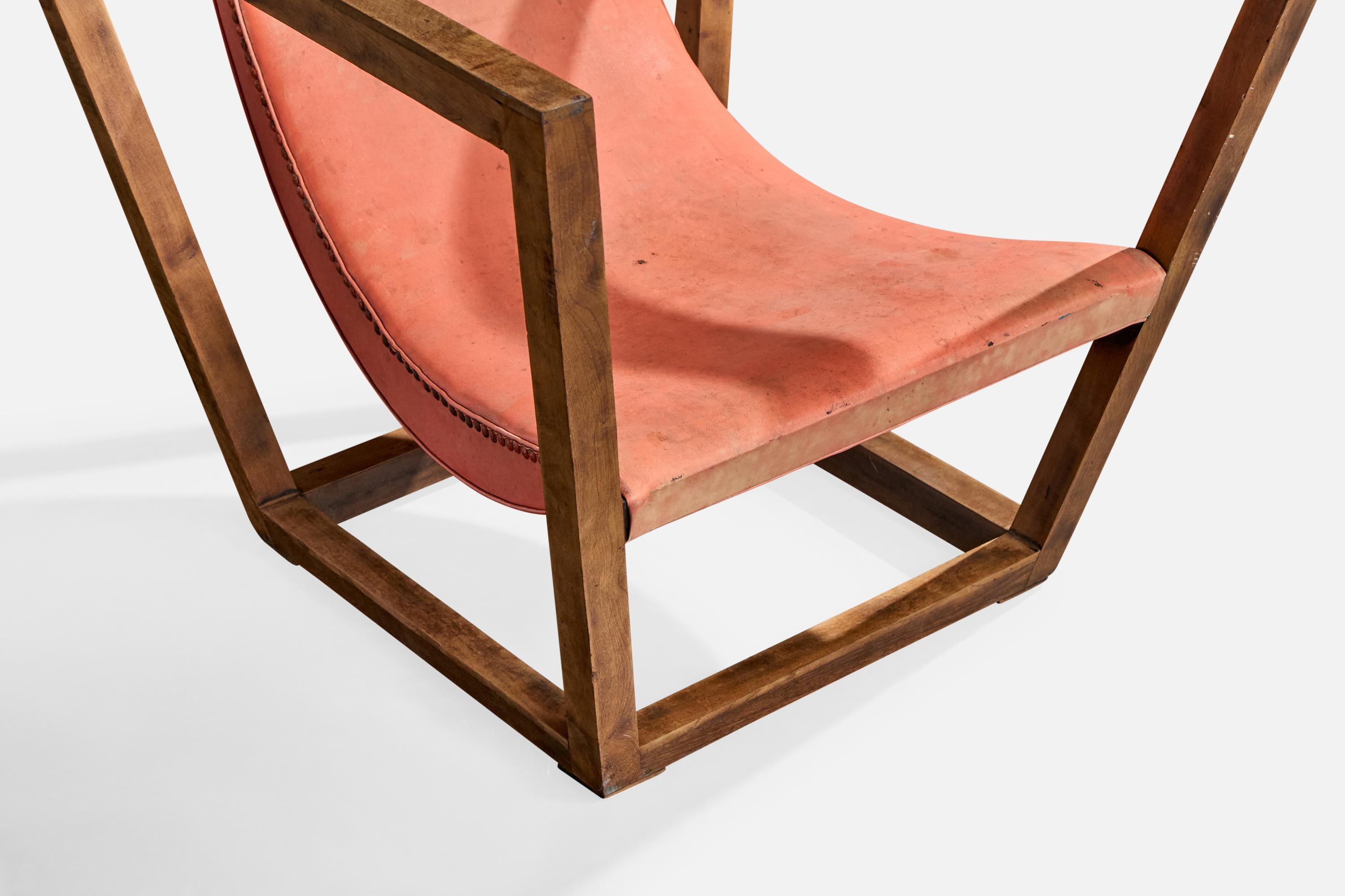 Brasilianischer Designer, Loungesessel, Holz, Leder, Brasilien, 1950er Jahre im Angebot 6