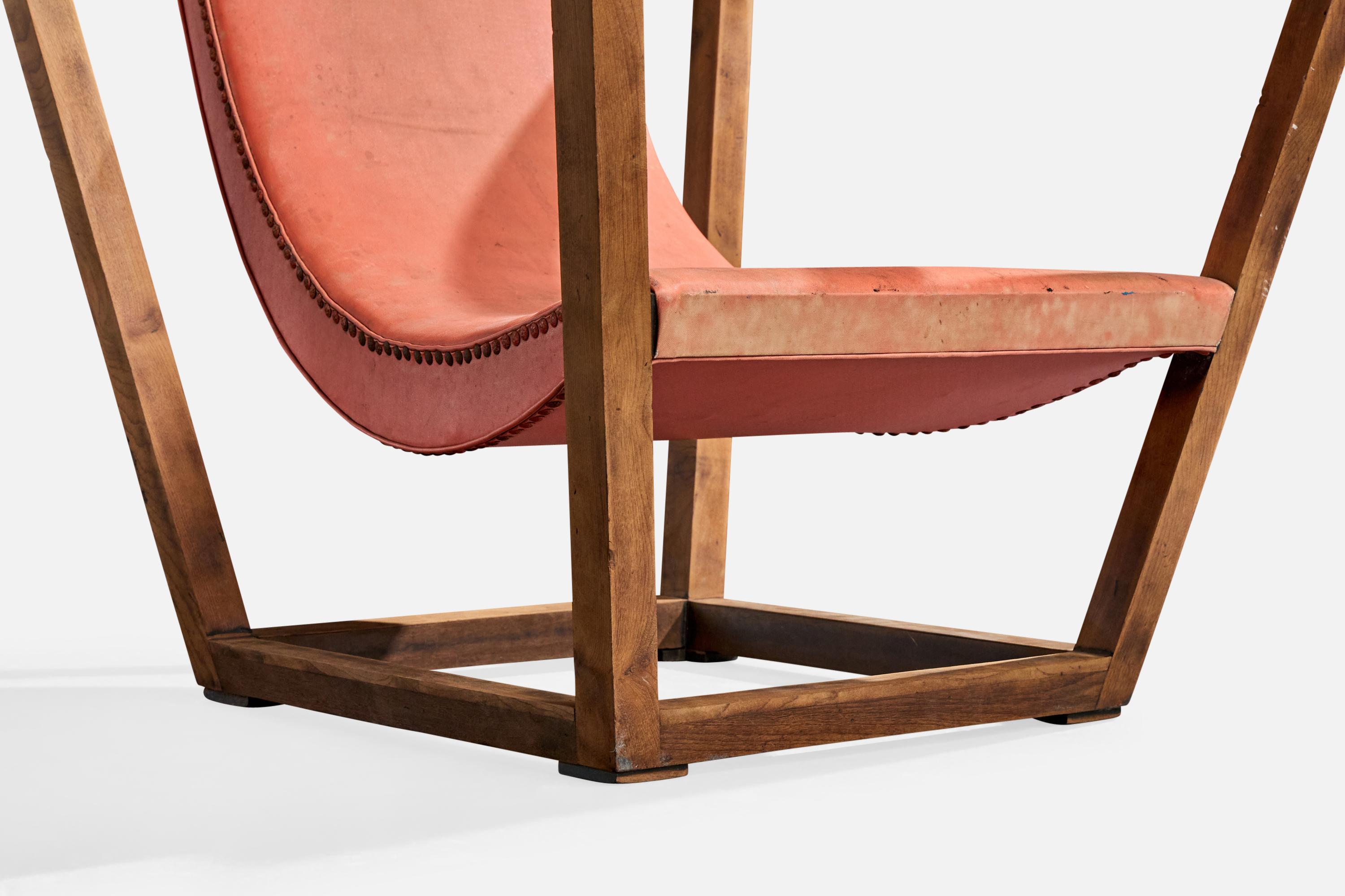 Brasilianischer Designer, Loungesessel, Holz, Leder, Brasilien, 1950er Jahre im Angebot 7