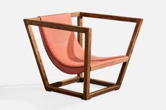Brazilian Designer, Lounge Chair, Wood, Leather, Brazil, 1950s