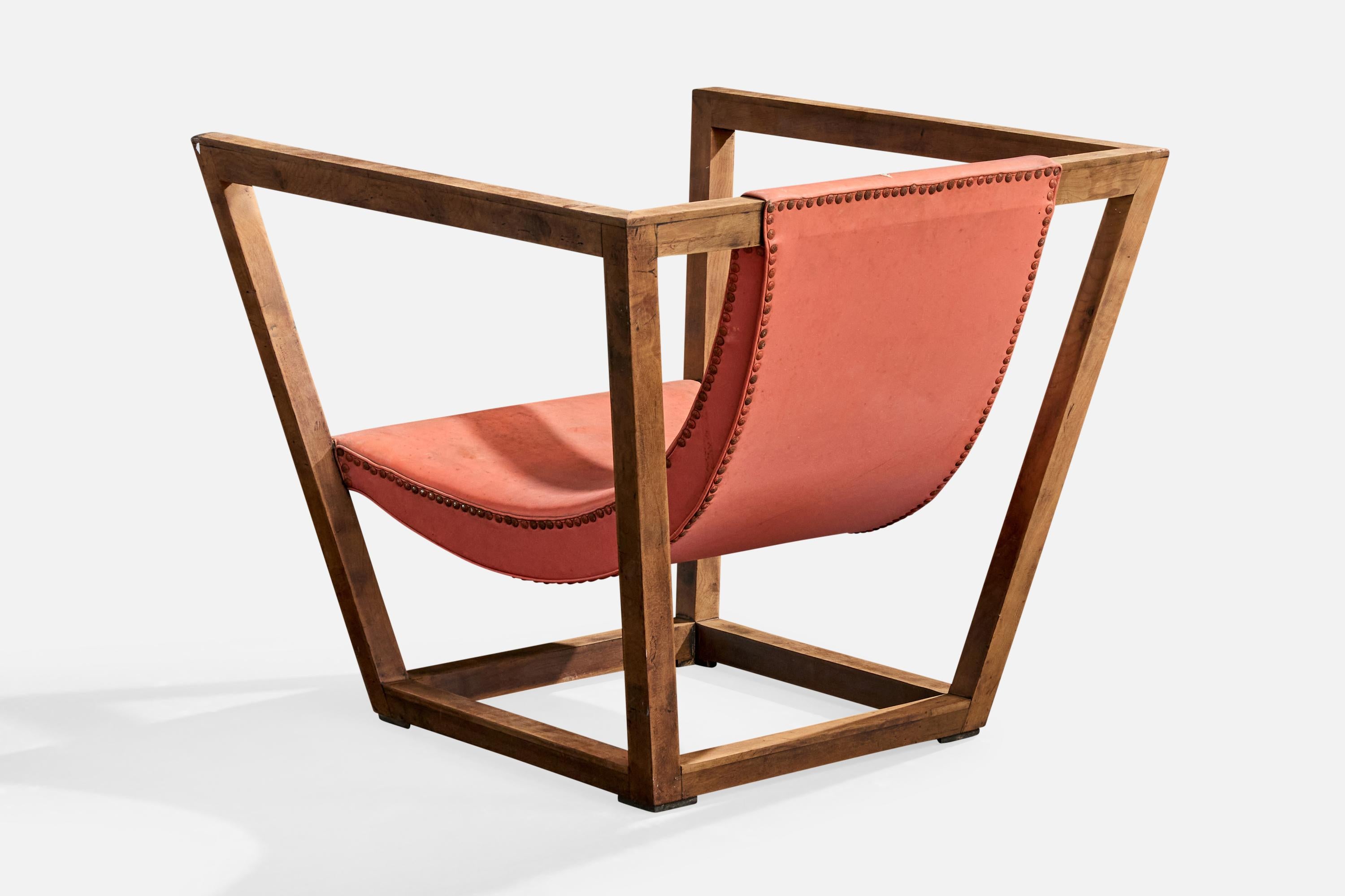 Brasilianischer Designer, Loungesessel, Holz, Leder, Brasilien, 1950er Jahre (Moderne der Mitte des Jahrhunderts) im Angebot