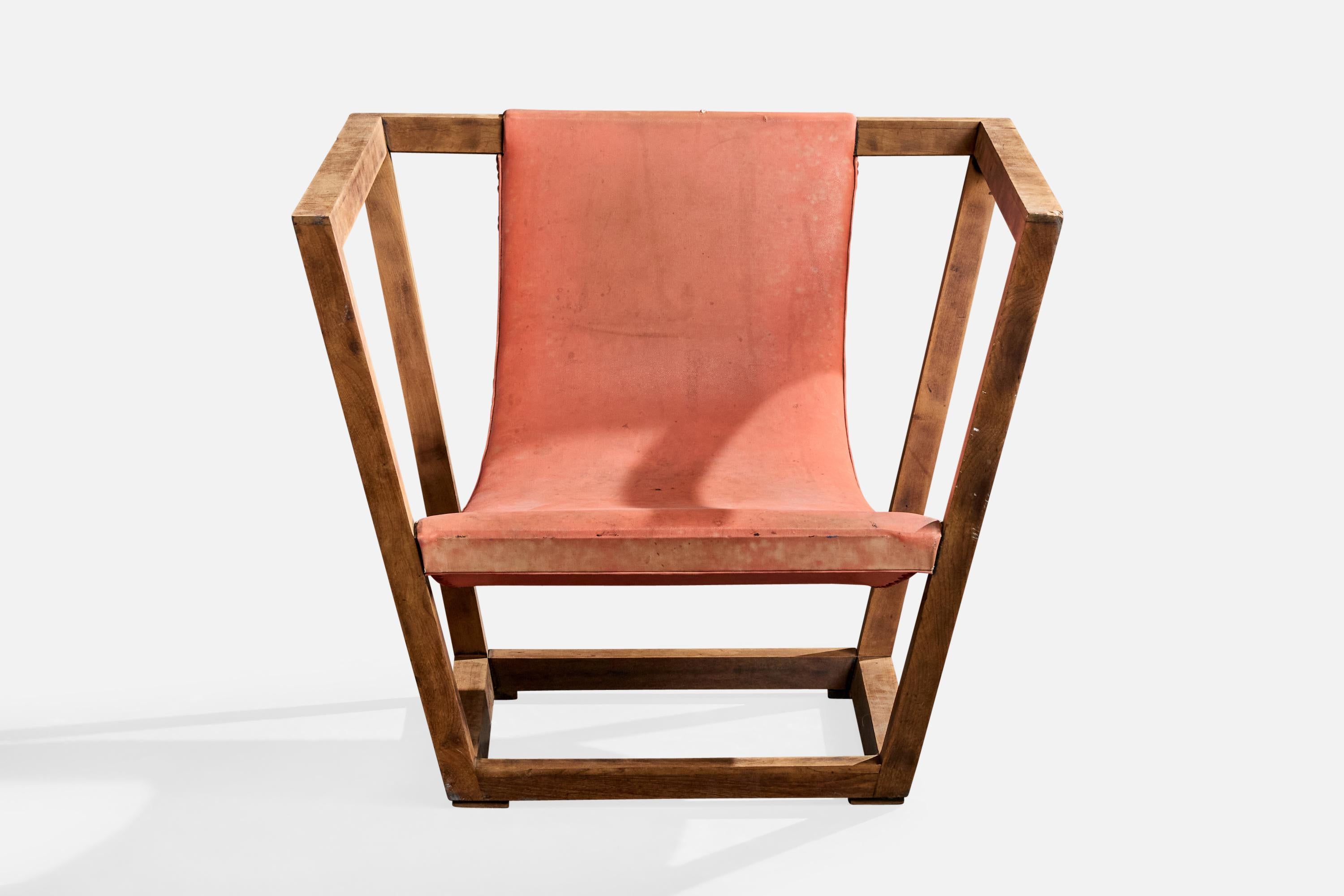 Brasilianischer Designer, Loungesessel, Holz, Leder, Brasilien, 1950er Jahre im Zustand „Gut“ im Angebot in High Point, NC