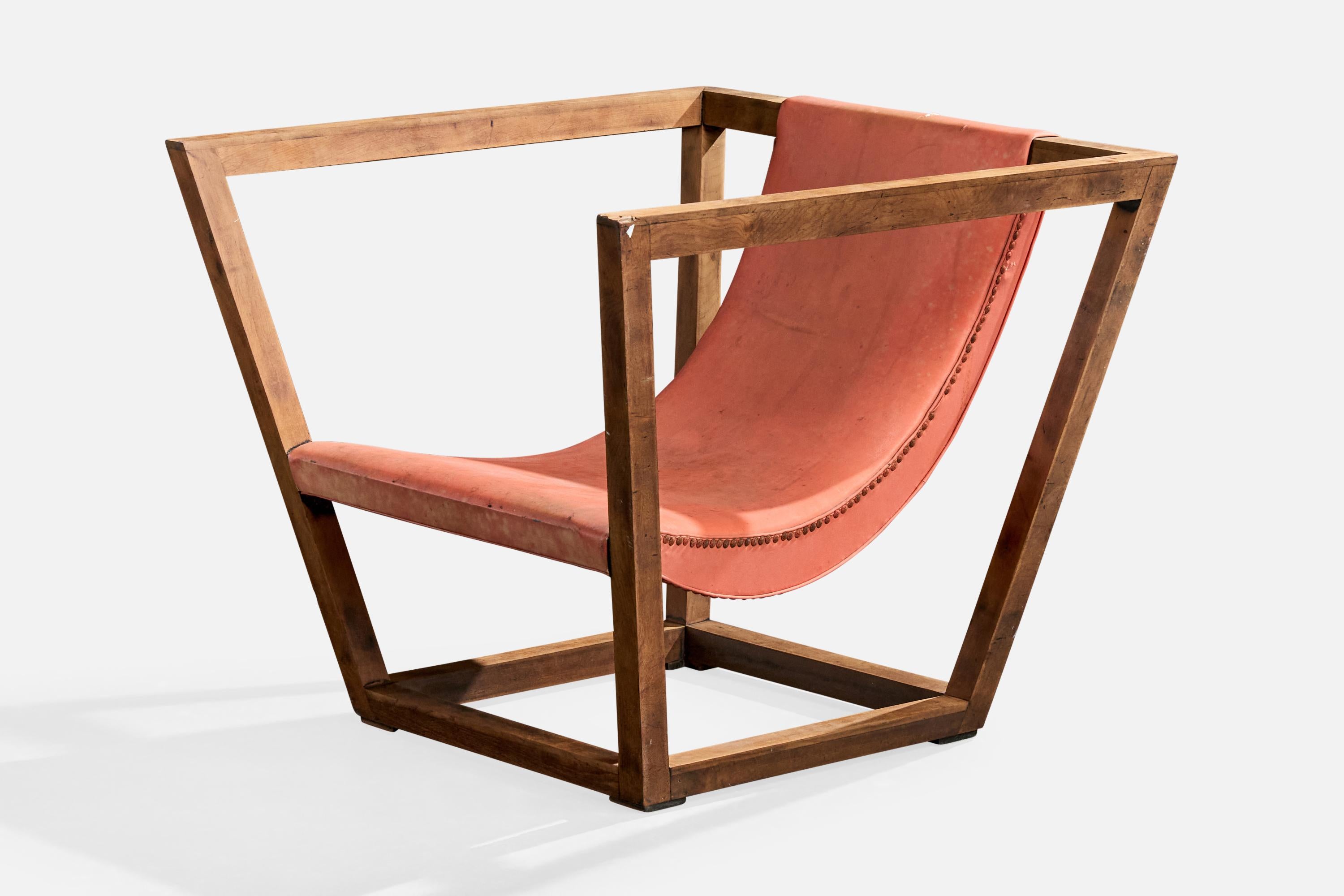 Brasilianischer Designer, Loungesessel, Holz, Leder, Brasilien, 1950er Jahre (Mitte des 20. Jahrhunderts) im Angebot